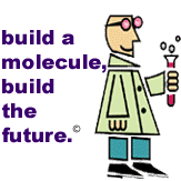 Mad scientist with text: Build a molecule, build the future.