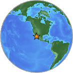 Small globe showing earthquake
