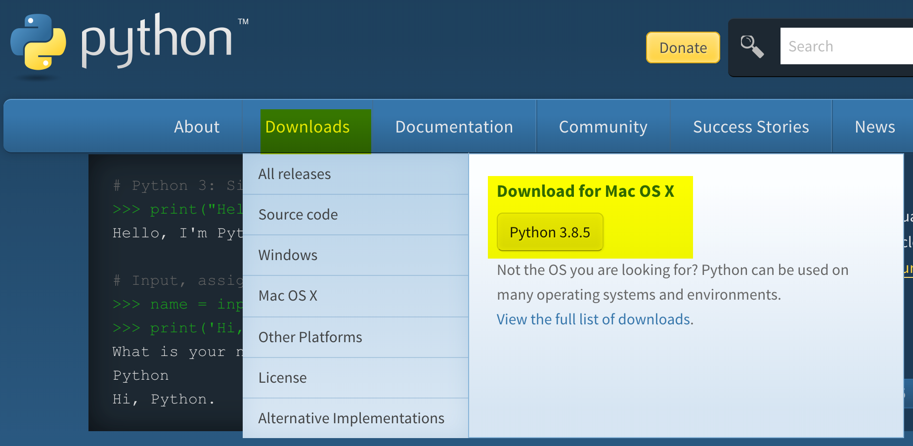 python download on mac