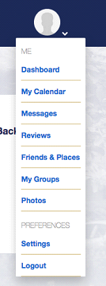 Screenshot of user menu