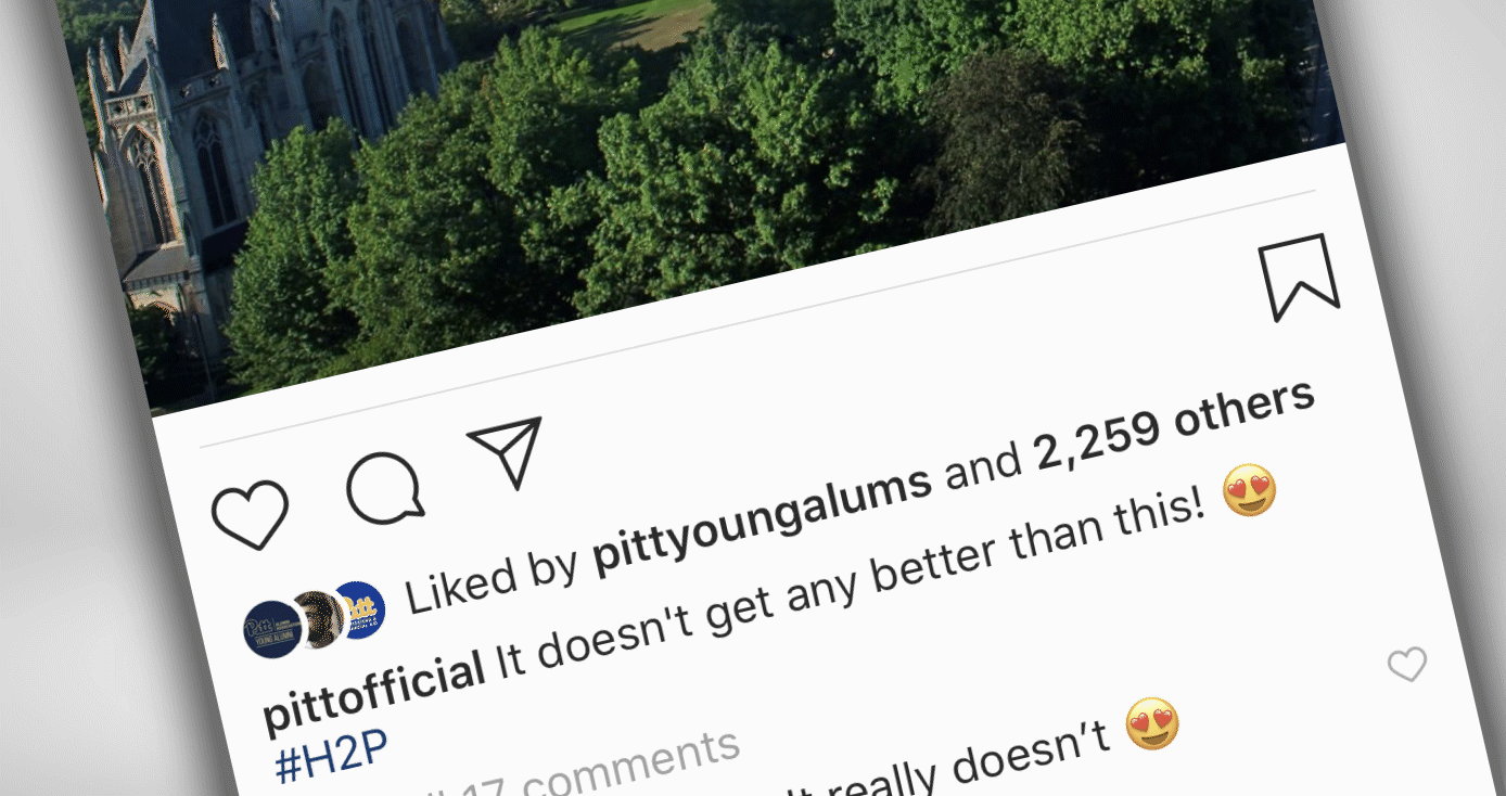 screen grab of a post on Pitt's Instagram page, wherein the number of likes slowly fades away