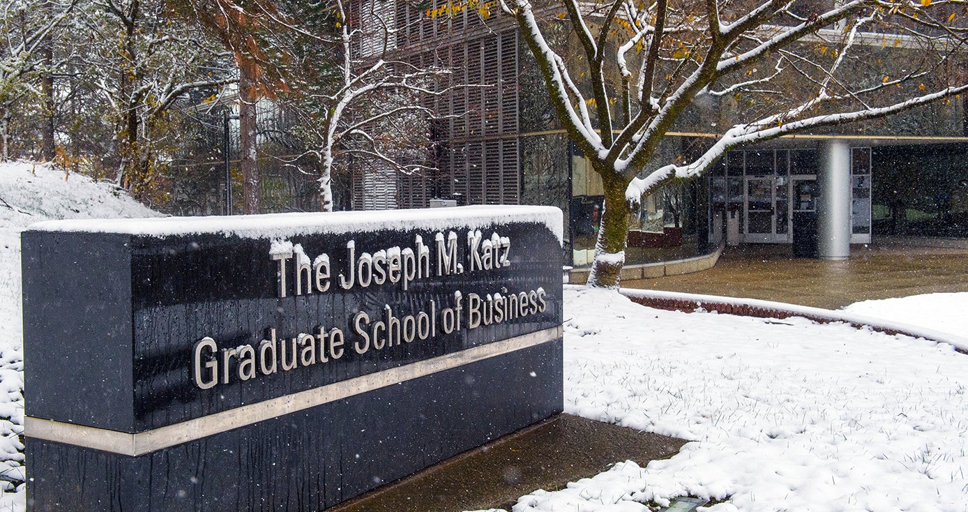A sign for the Joseph M. Katz Graduate School of Business