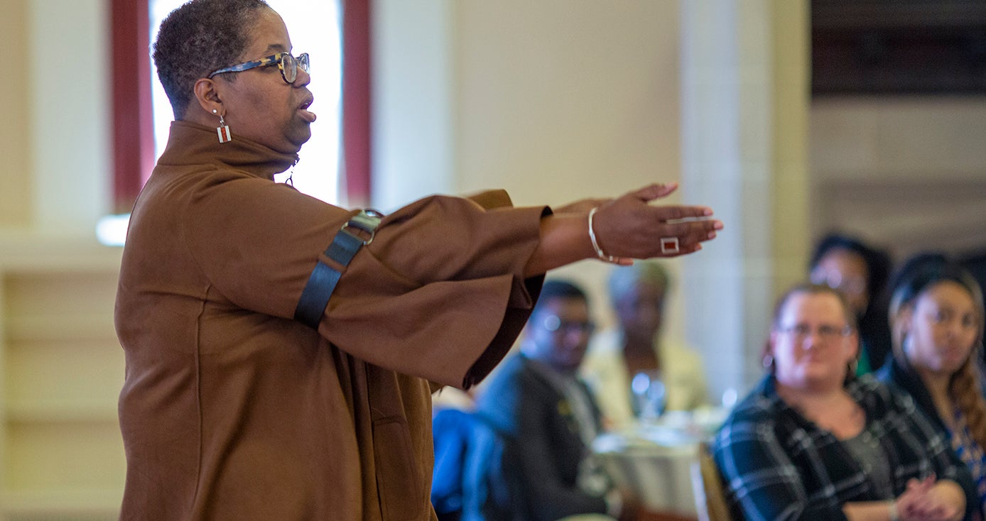 Stephanie Adams, dean of the Eric Jonsson School of Engineering and Computer Science at the University of Texas at Dallas, shared the story of her career path with Pitt students, faculty and staff during a lecture in honor of Black History Month. 