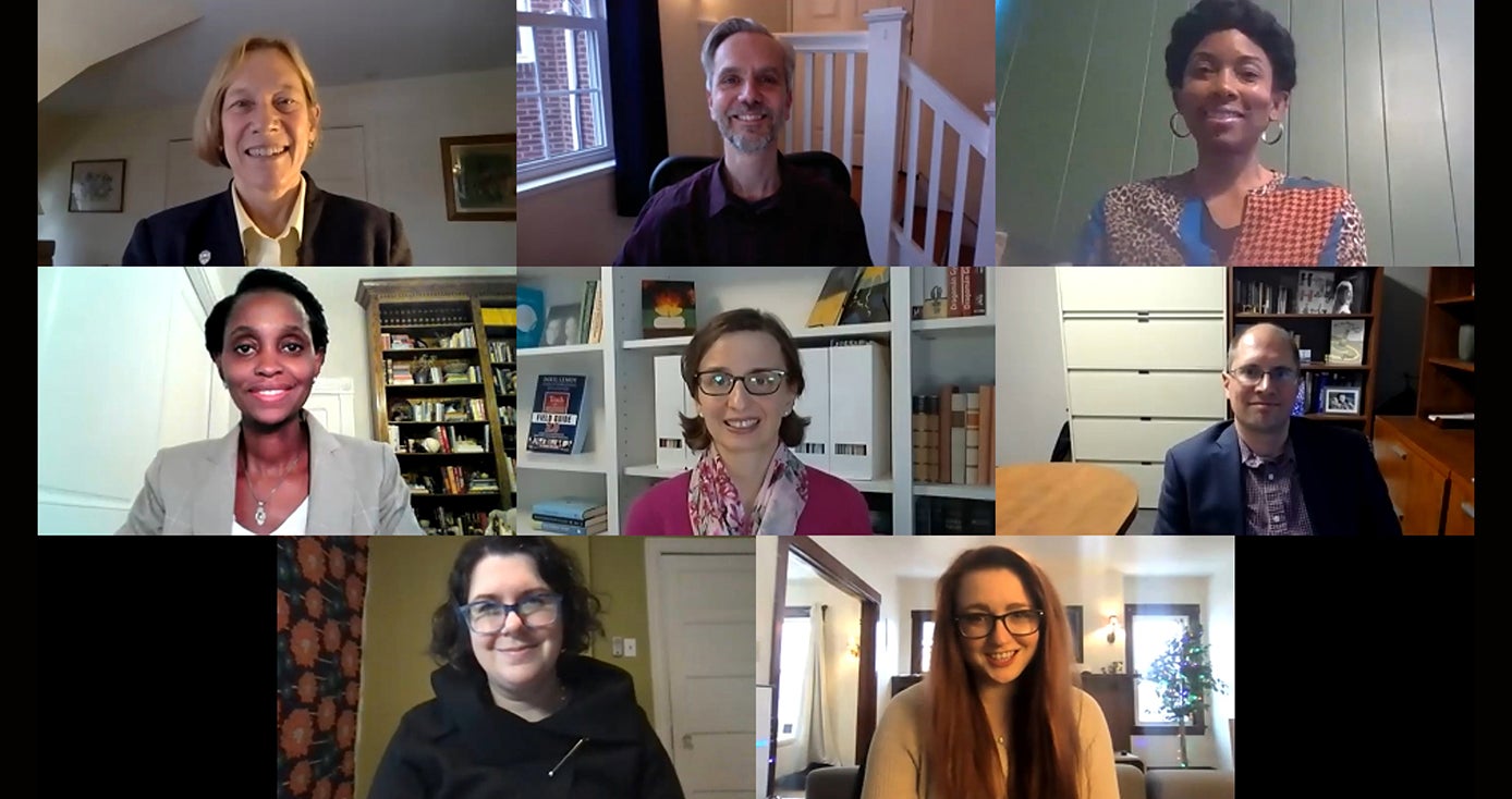 A Zoom meeting with eight participants 