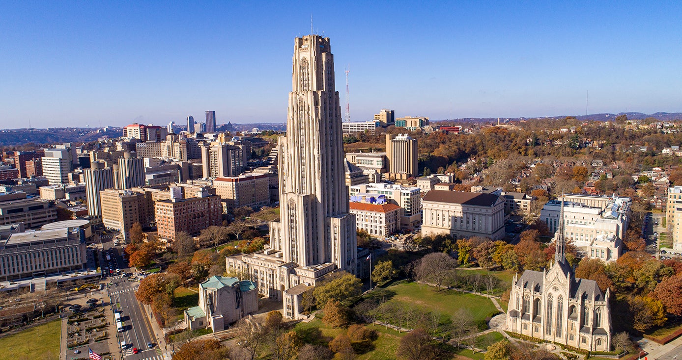 An aerial view of the Cathedral of Learning