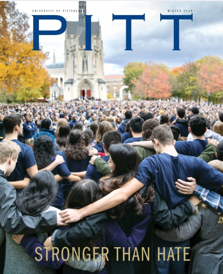 cover of the issue, which features a group of people standing together in front of Heinz chapel