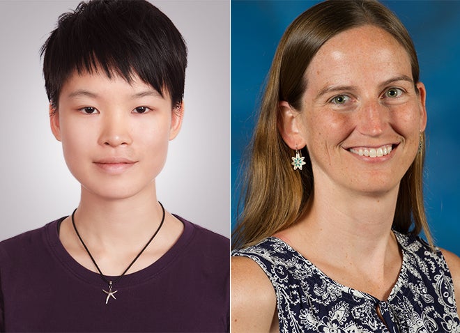 Headshots of Department of Biological Sciences graduate student Yusan Yang (left) and associate professor Corrine Richards-Zawacki