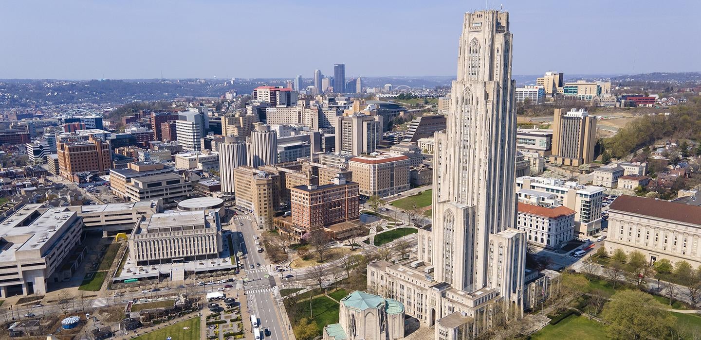 Oakland and the Cathedral of Learning with Pittsburgh in the distance