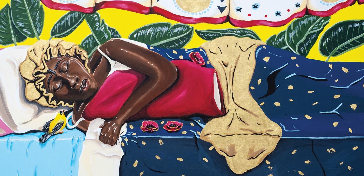 Painting "Black Girl Absolute" with a woman sleeping in a bed