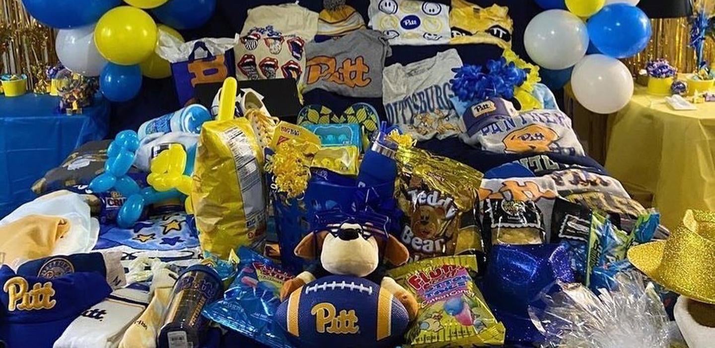 Pile of Pitt decorations and merchandise