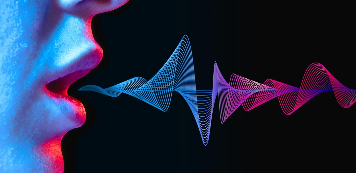 a blue and purple face emitting sound waves