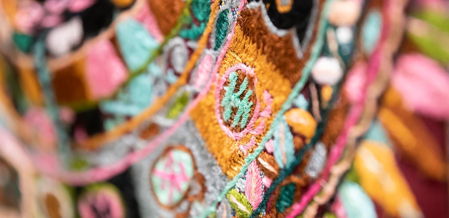A colorful woven tapestry