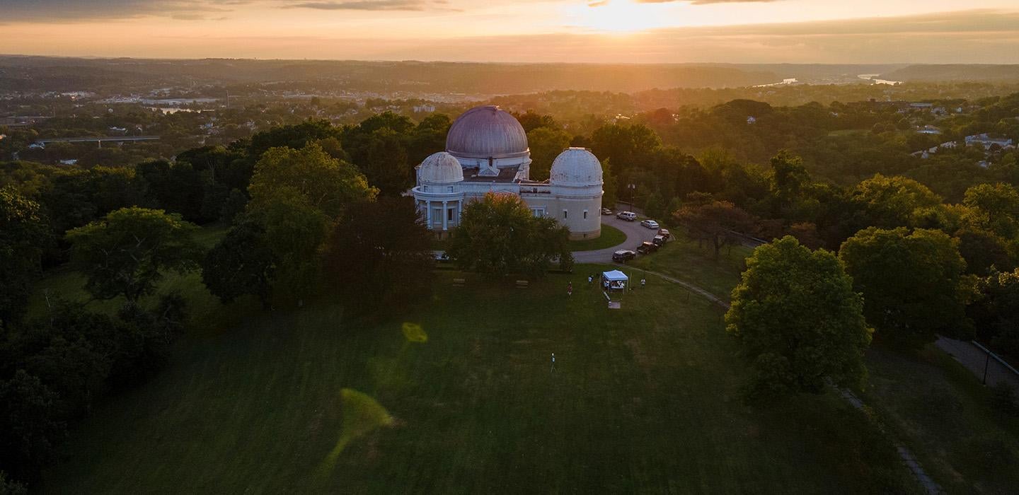 A drone photo of Allegheny Observatory