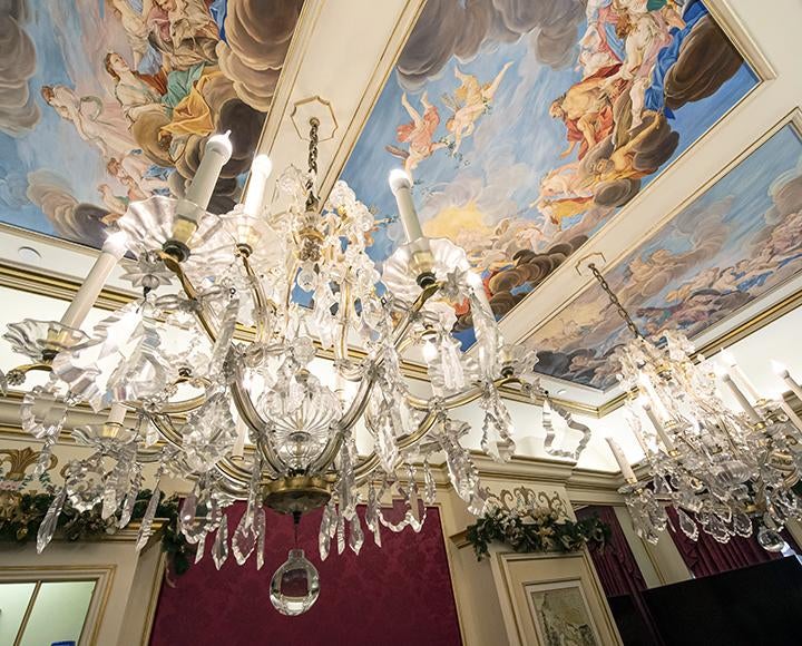 The Austrian Room highlights the empire during the Age of Enlightenment. Paintings on the ceiling show scenes from Roman mythology.