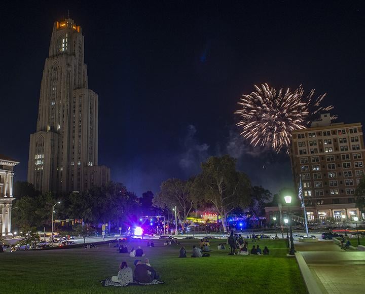 Fireworks near the Cathedral of Learning