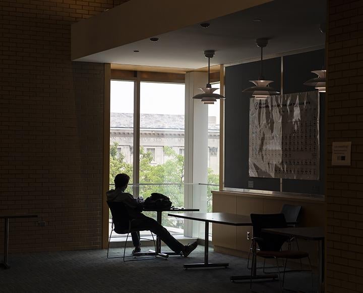 Student working alone in Chevron Science Center study area 