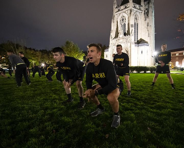 Matthew Starinsky working out with team early in the morning at Cathedral Lawn 