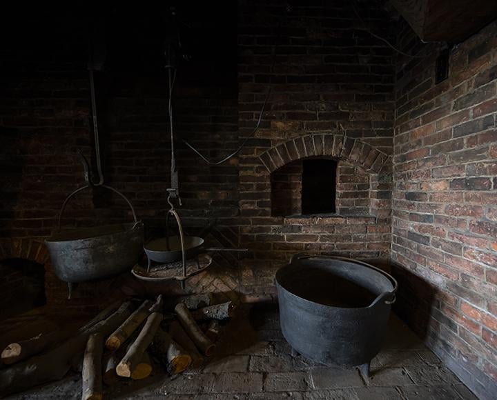 a working fireplace and bread oven