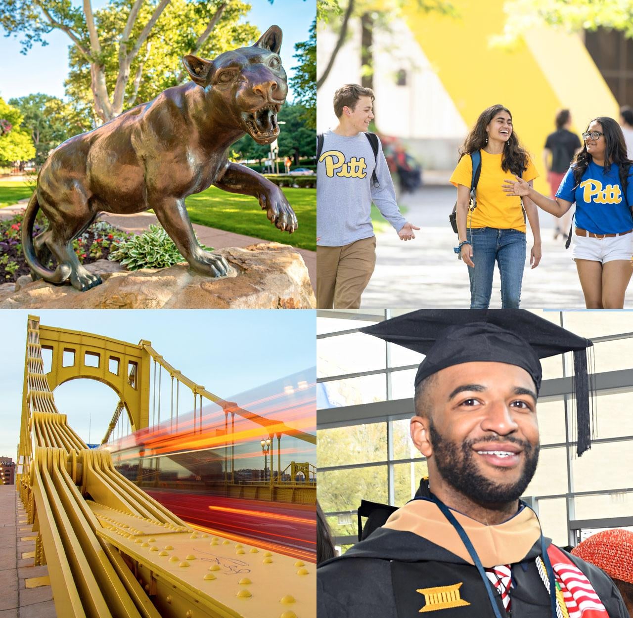 4 image collage of campus and students