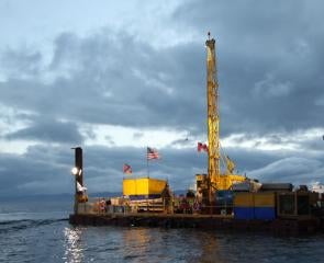 a drill rig on the water