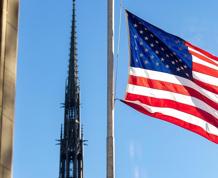 American flag on Pitt campus