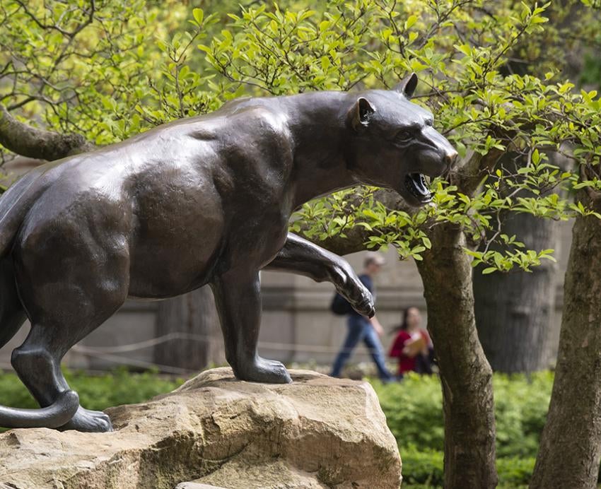 Panther statue in the spring time 