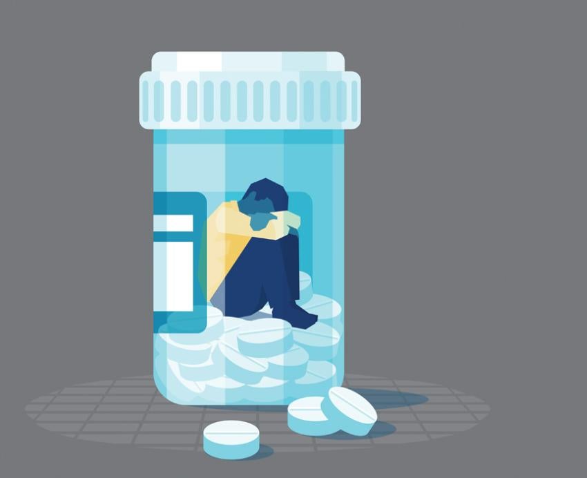 an illustration of a person trapped in a pill bottle