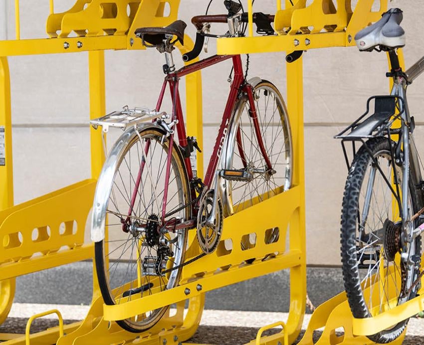 bike on a bright yellow rack
