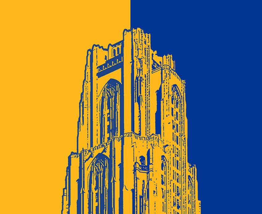 a blue and gold illustration of the Cathedral