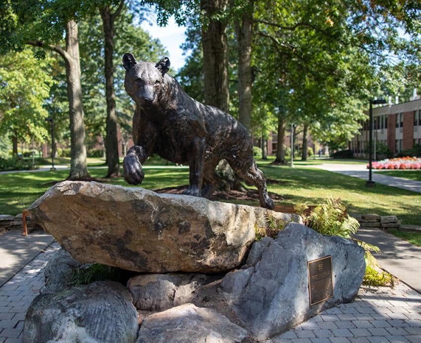 A bobcat statue on Pitt-Bradford's campus
