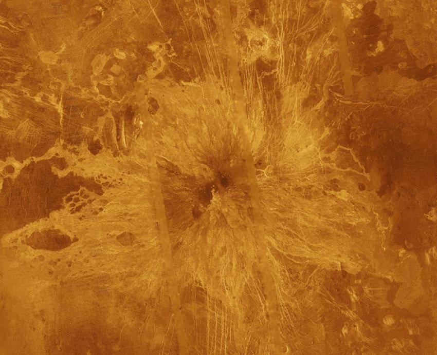 A radar image of lava flows on the surface of Venus