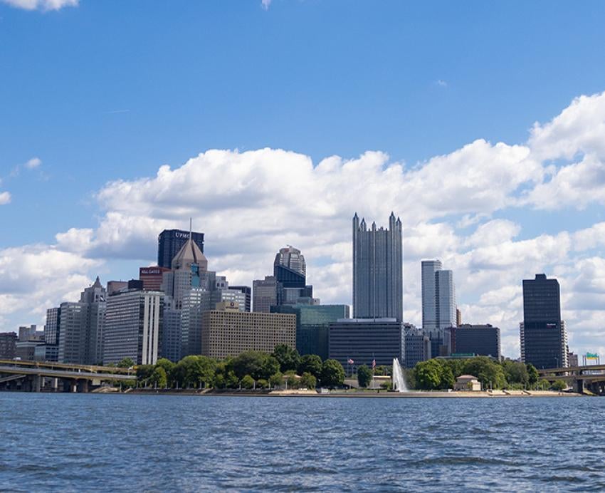 The Pittsburgh city skyline seen from the Ohio River