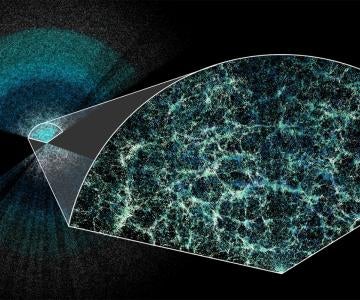 A map is magnified to show the structure of matter in our universe
