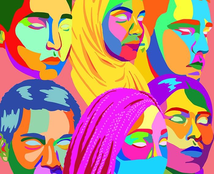 brightly colored illustrations of diverse people