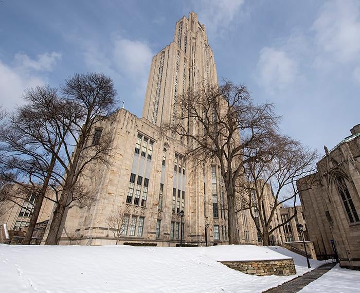 The Cathedral of Learning on a snowy day